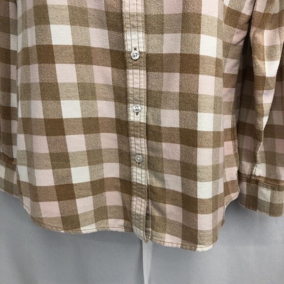 Lands End Womens Flannel Shirt Top Size 10 Long Sleeve Button Down Tan Pink - Picture 8 of 12